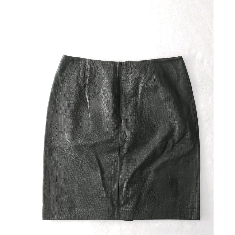 KATE HILL black croc embossed leather pencil skirt